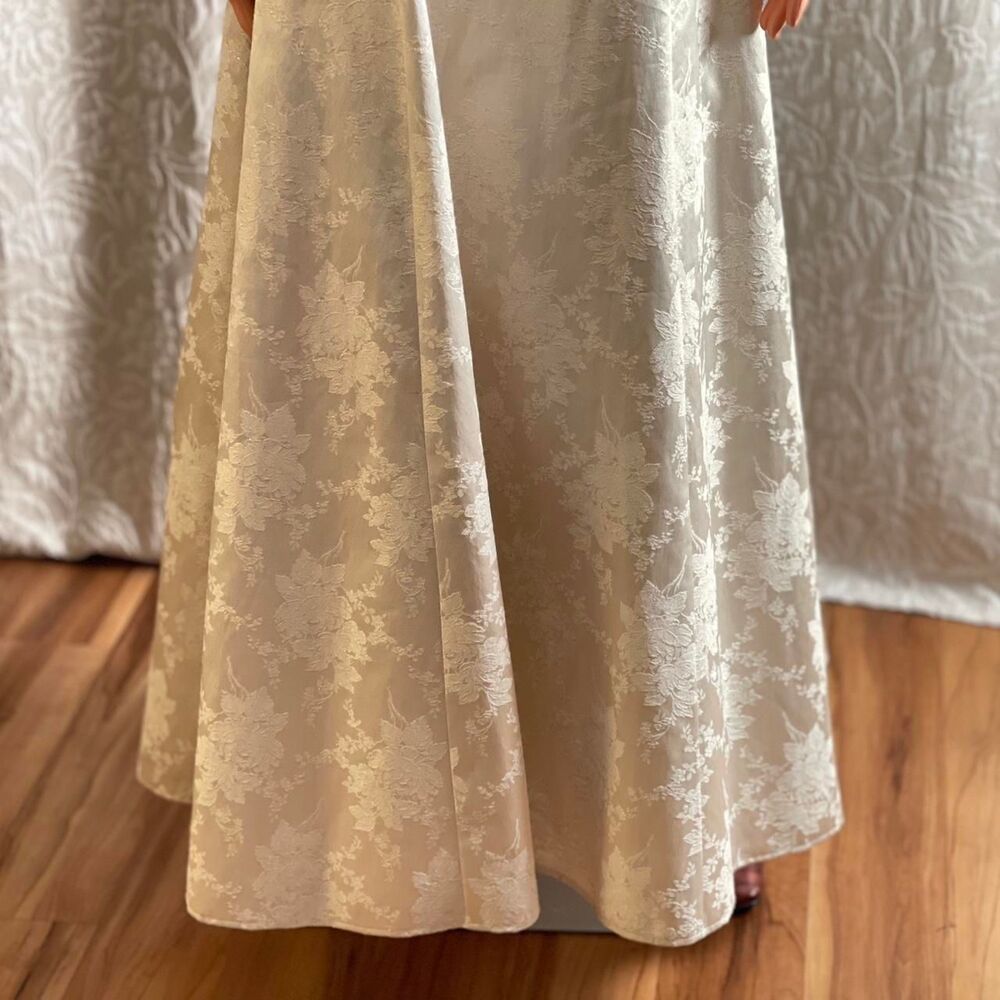 Vintage 90s Scott McClintock Ivory Metallic Jacquard Wedding Gown Prom Dress 10 - Picture 4 of 8